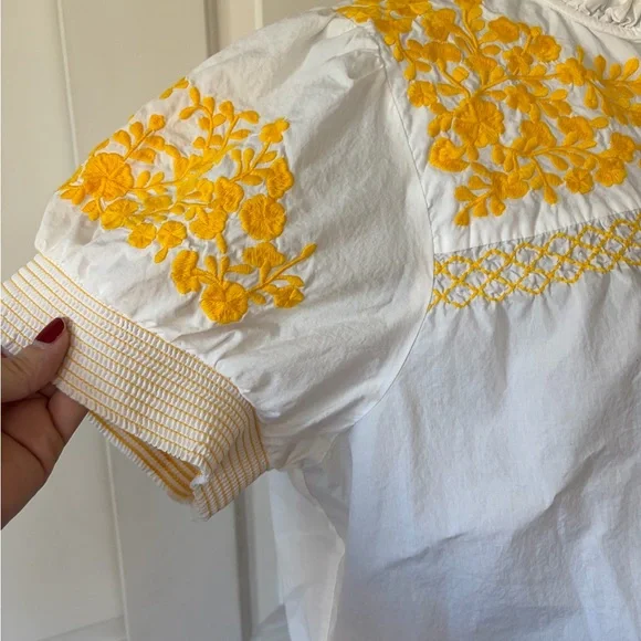 J. Crew White Top with Yellow Floral Embroidery - Picture 2 of 5